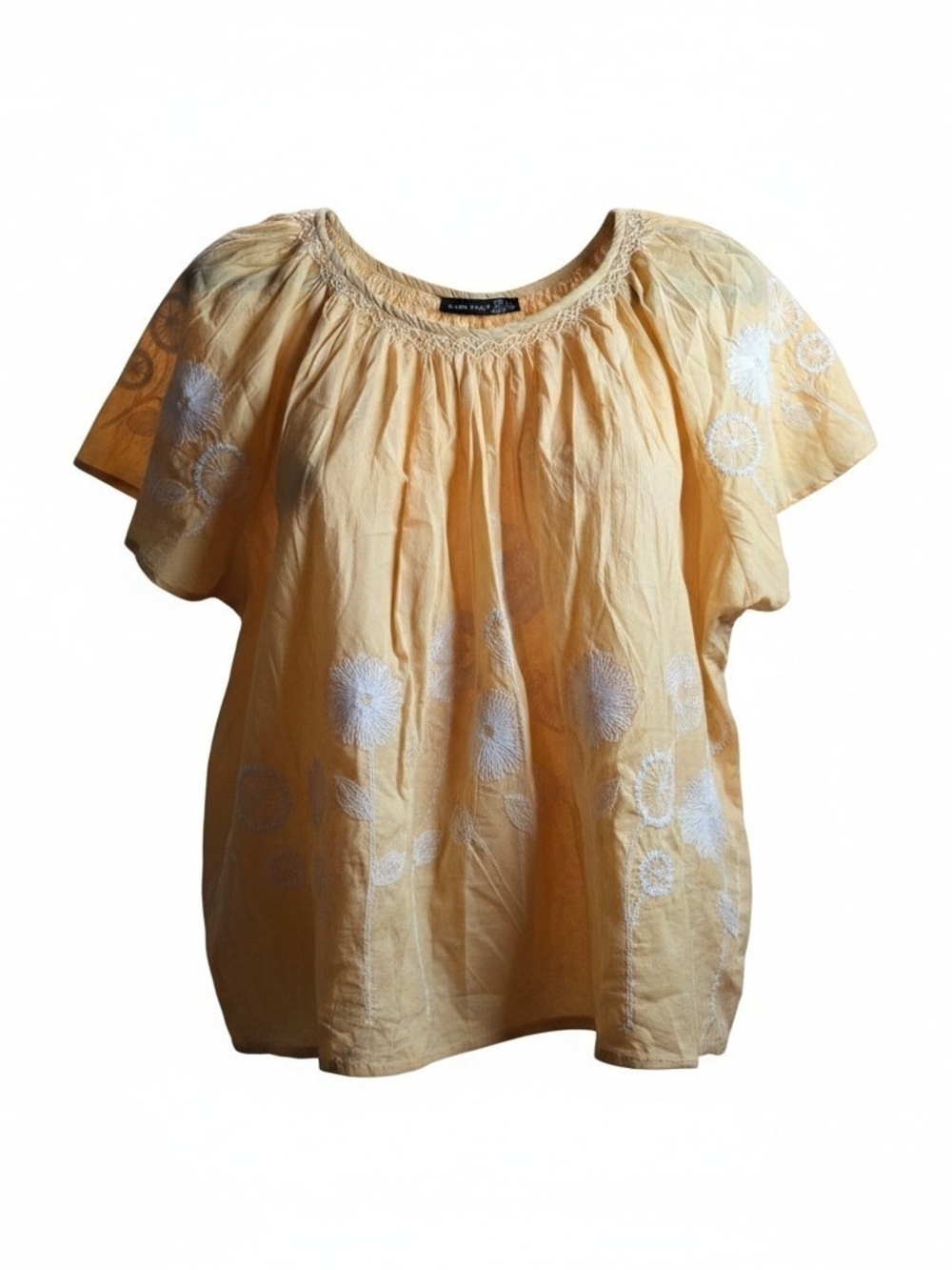 Black Tape Embroidered Floral Boho Blouse Yellow Size L NWT